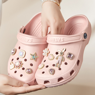 夏季 2025新款 防滑软底休闲凉鞋 大码 女外穿 平底洞洞鞋 包头拖鞋 女款