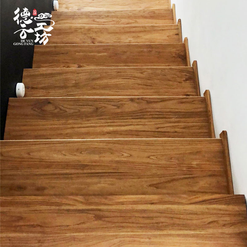 实木北方老榆木楼梯踏步板别墅家用复式阁楼包水泥钢架定制原木板