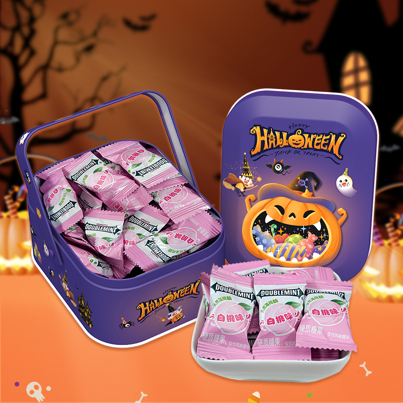 绿箭万圣节白桃薄荷硬糖30粒铁盒装清爽清新口气清凉节日送朋友