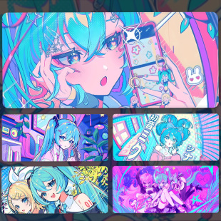 初音未来动漫鼠标垫超大号鼠标垫办公桌垫防滑鼠标垫加厚锁边男生