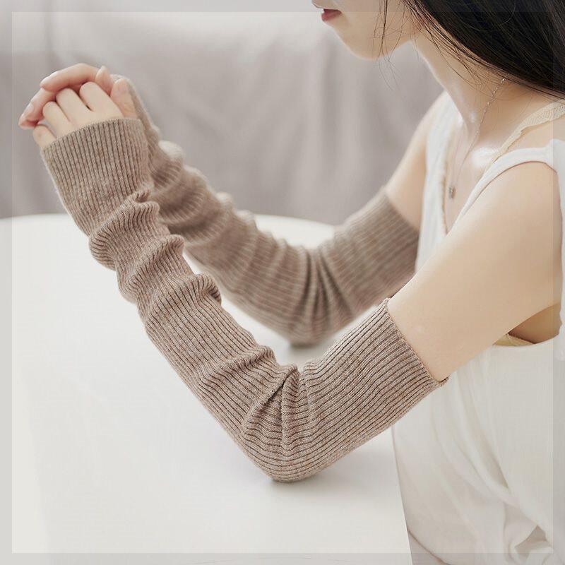 羊绒手臂套袖套假袖子女秋冬长款袖套半指手套针织羊毛线胳膊保暖