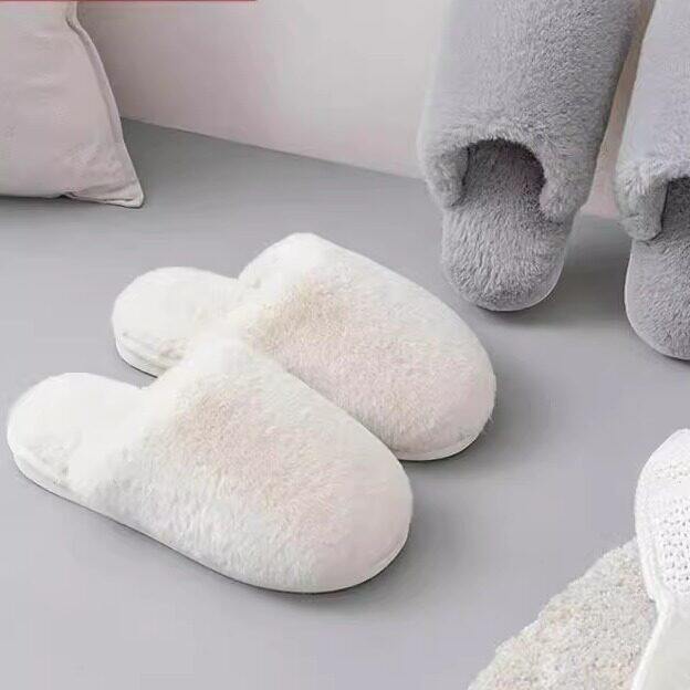 日本精工棉拖鞋女冬简约居家用家居防滑保暖加绒情侣毛毛拖鞋