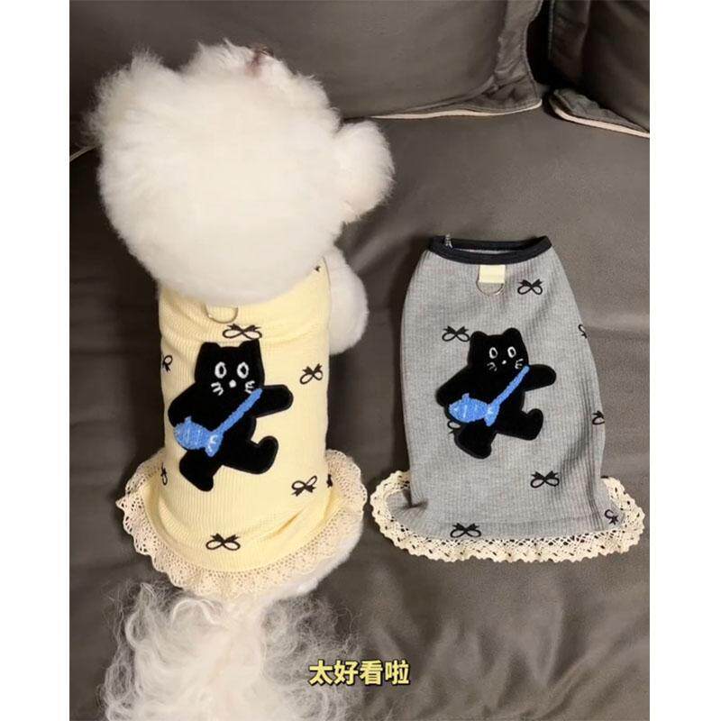 网红ins狗狗衣服春秋季新款花边拼接可爱背心泰迪比熊博美小型犬