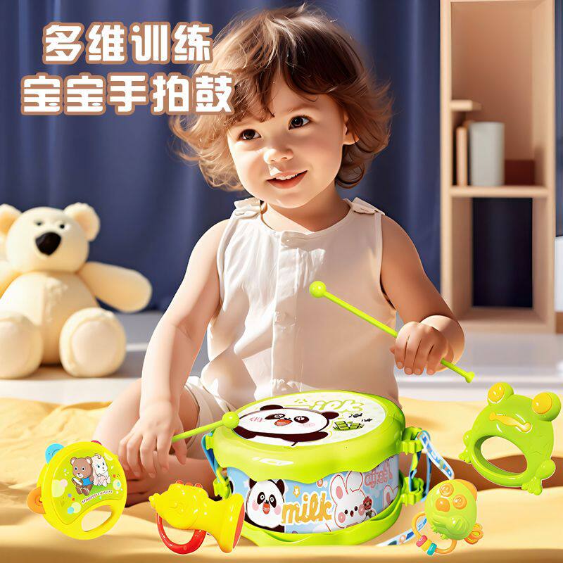 宝宝手拍双面鼓儿童玩具打击乐器婴幼儿摇铃敲打0到1岁3一6个月