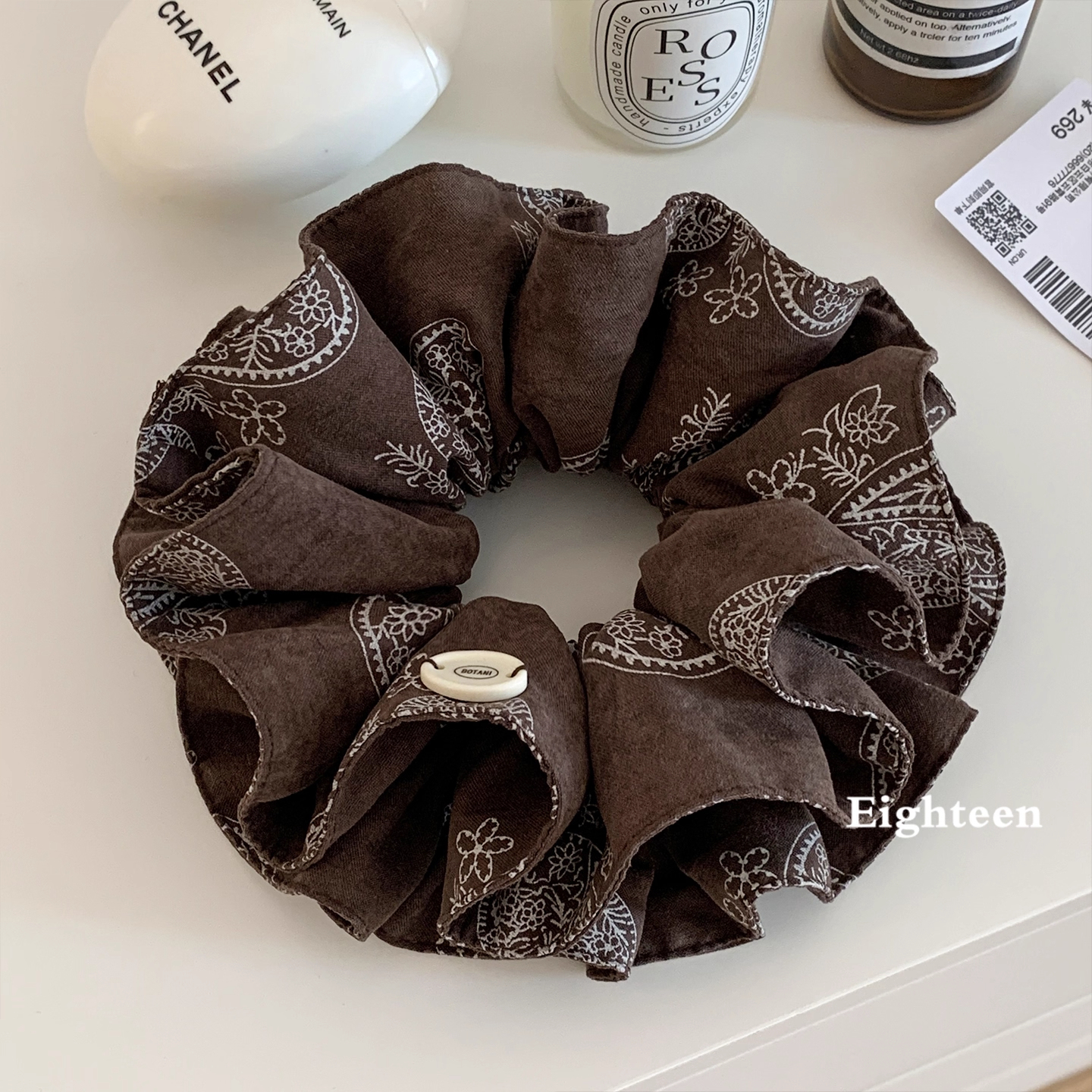 韩系咖色腰果花双层大肠发圈女慵懒风丸子头复古超大发饰头绳新款