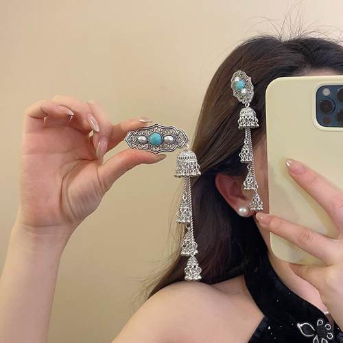 蒙古复古重工流苏铃铛发夹