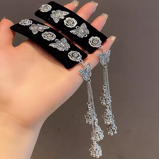 李柯以闻浅同款银色流苏发夹新中式蝴蝶玫瑰花侧边碎发边夹发饰新