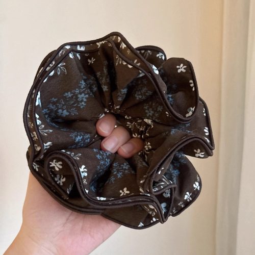 法式田园风文艺藏青碎花大肠发圈收腰头花精致复古扎马尾方巾发绳