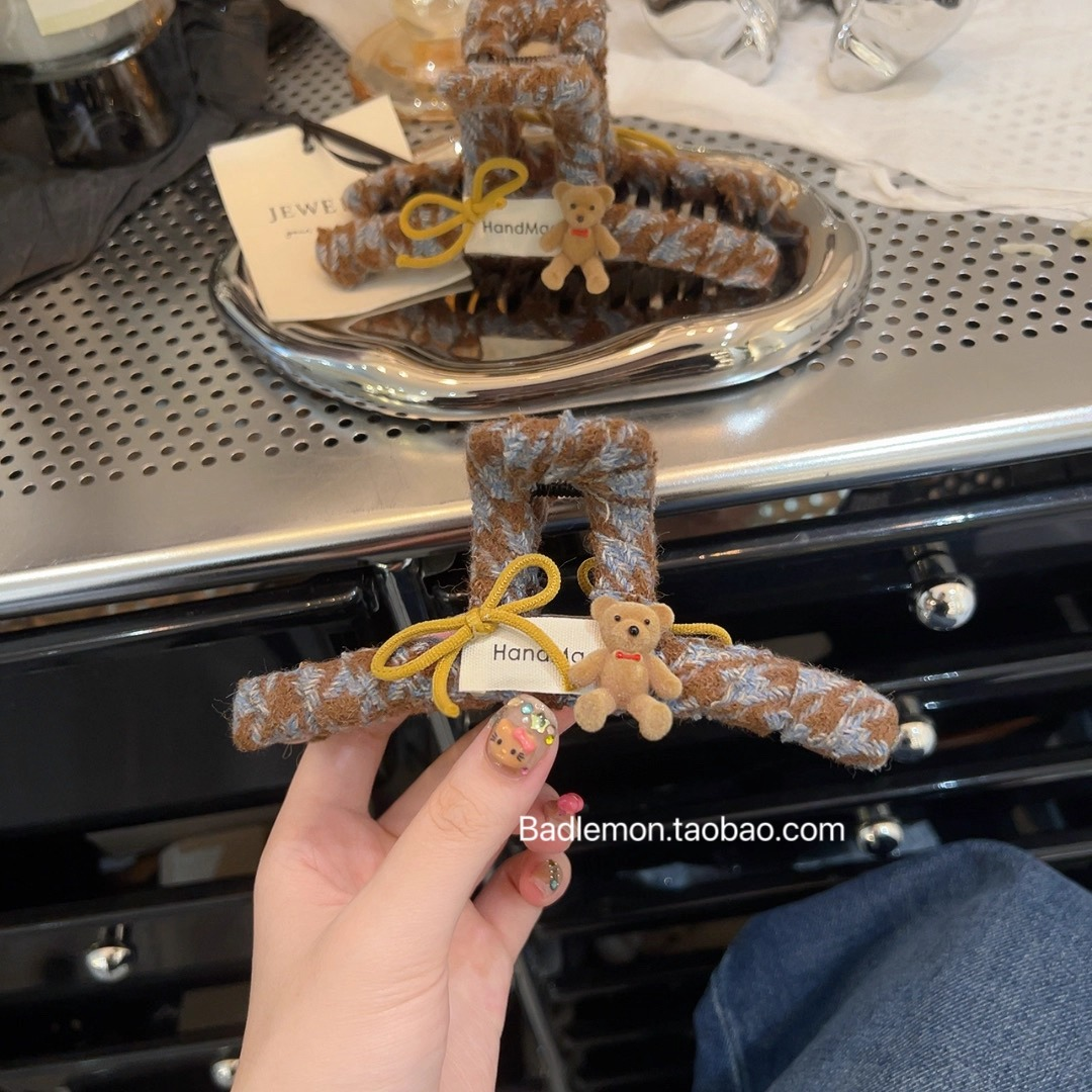 韩国东大门甜美减龄少女心植绒小熊蝴蝶结鲨鱼夹懒人盘发夹子抓夹,饰品/流行首饰/时尚饰品新,发饰,淘宝优惠券,粉丝福利购,淘宝优惠卷