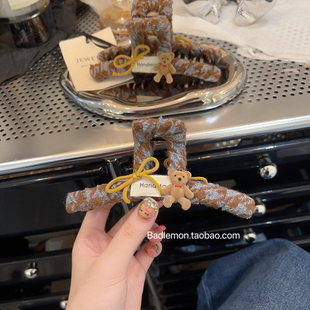 韩国东大门甜美减龄少女心植绒小熊蝴蝶结鲨鱼夹懒人盘发夹子抓夹