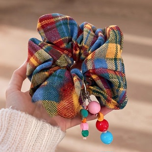 彩虹格子大肠发圈女2025新款 高级感丸子头扎头发皮筋头绳发饰