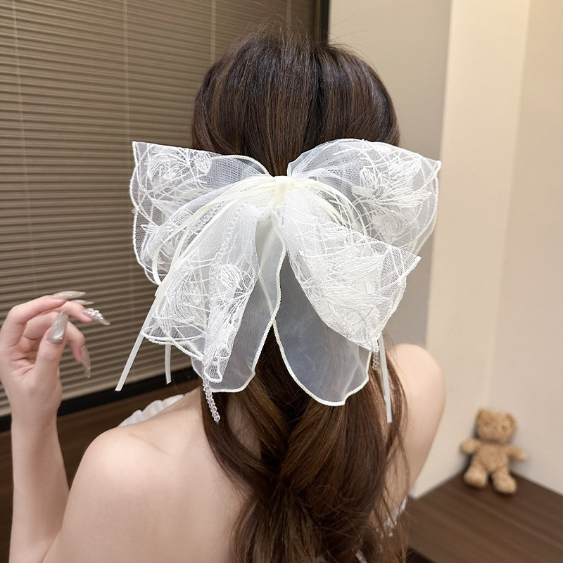 韩国浪漫米色蝴蝶结马尾抓夹蕾丝氛围感温柔发夹后脑勺鲨鱼夹头饰,饰品/流行首饰/时尚饰品新,发饰,淘宝优惠券,粉丝福利购,淘宝优惠卷