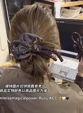 东大门高级复古咖色碎花蝴蝶结大肠发圈洋气显发量头绳丸子头发绳