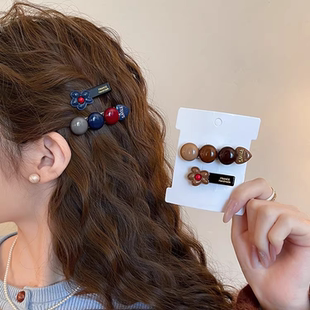 韩系撞色花朵发夹女侧边前额发卡甜美边夹一字刘海夹发饰2026新款