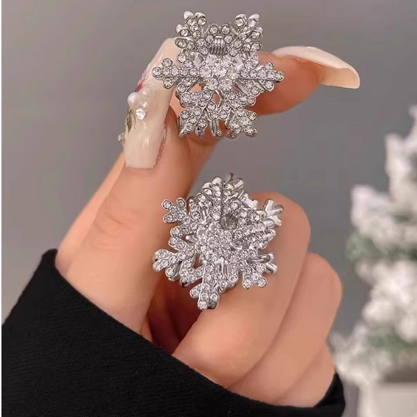 秋冬超闪银色雪花抓夹女精致甜美高级感小夹子公主头顶夹半扎发夹