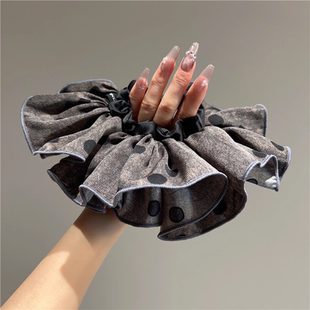 2025新款法式复古波点大肠裙摆发圈女高级感丸子头低马尾头绳发饰