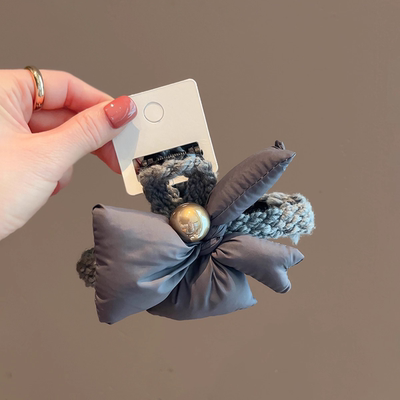 韩国高端发饰设计感青灰蝴蝶结