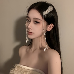 名狐原创珍珠流苏发夹新中式小众民族风头饰装扮侧边刘海夹发卡女