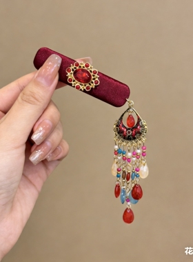 「红岭一梦」复古红色流苏发夹民族风苗疆半扎发侧边夹汉服配饰女