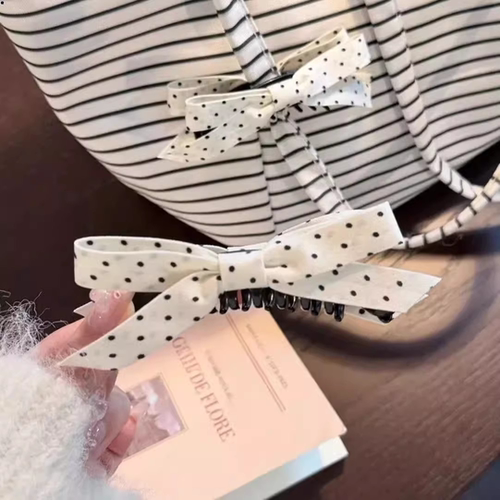 韩版少女温柔波点蝴蝶结香蕉夹气质百搭巨显发量高马尾盘发头饰