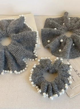 慵懒松弛感珍珠毛线针织发圈女秋冬高级感时尚气质头绳大肠圈发饰