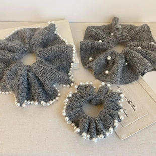 慵懒松弛感珍珠毛线针织发圈女秋冬高级感时尚气质头绳大肠圈发饰