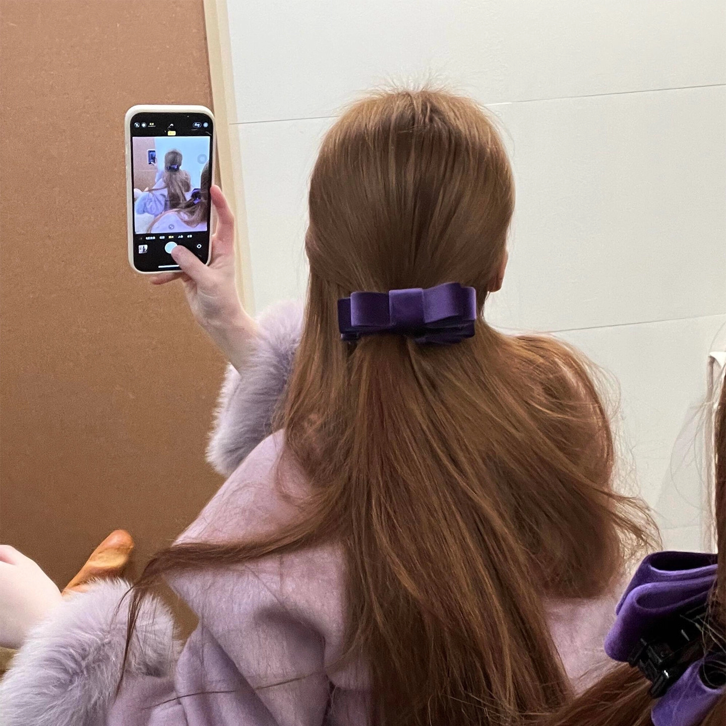 高品质！紫色蝴蝶结缎面香蕉夹女发饰后脑勺发夹头饰马尾夹竖夹