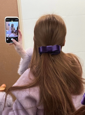 高品质！紫色蝴蝶结缎面香蕉夹女发饰后脑勺发夹头饰马尾夹竖夹