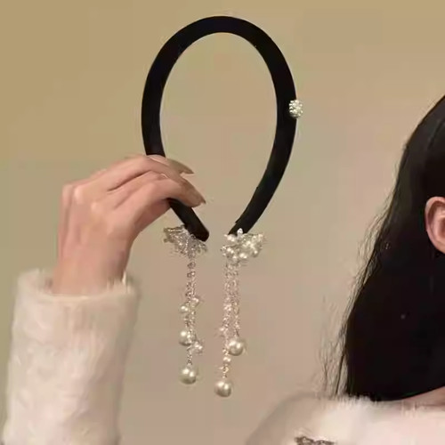 新中式复古绿丝绒水滴铃铛发箍
