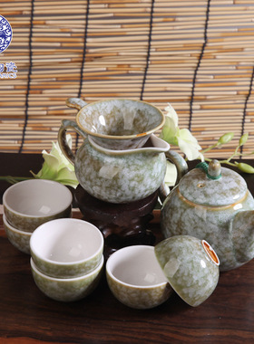 德化苏氏陶瓷窑变G76109绿釉茶具绿点茶具套组石头茶具厂家批发