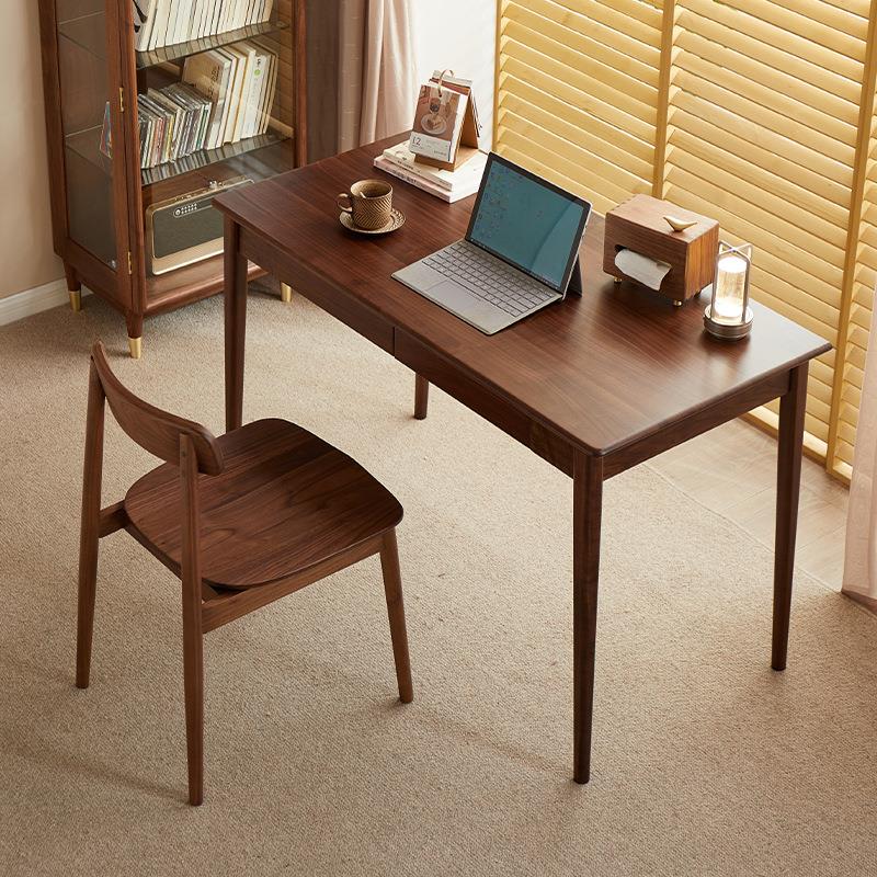 实木家用黑全写字桌现代简约北美胡桃木书桌学生办公桌卧室电脑桌
