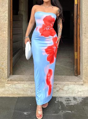 Women's Dress Floral Bandeau Dress Summer Pop Bra Dress