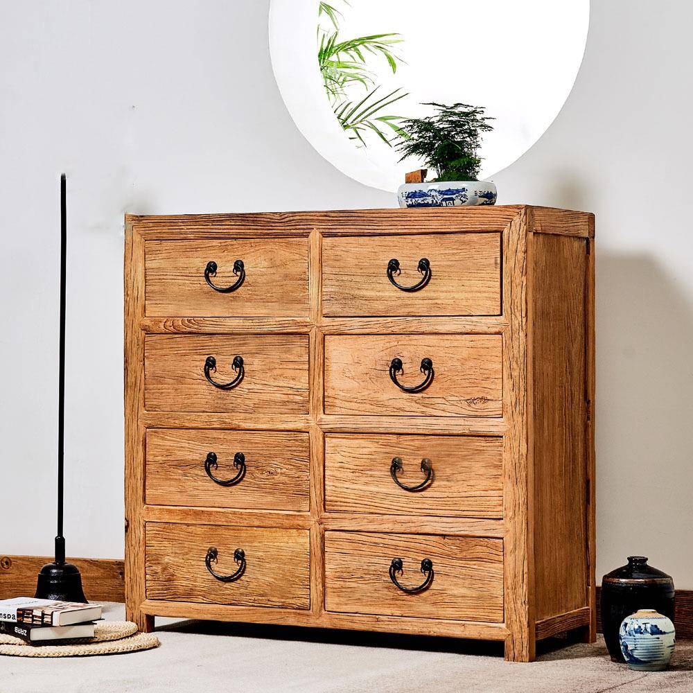 老榆木斗柜实木抽屉式八斗柜收纳柜老榆木复古储物柜餐边柜玄关柜