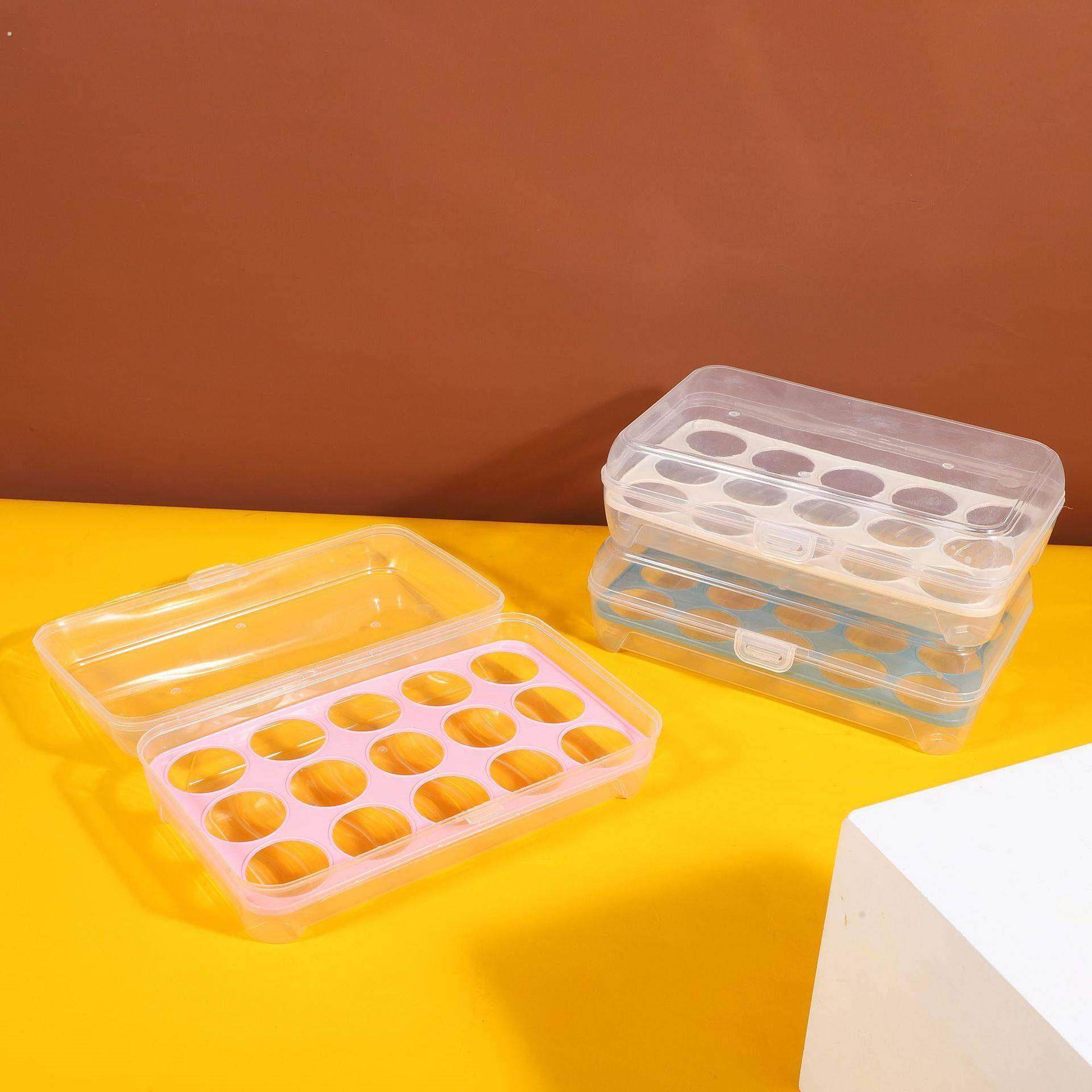 家用15格全透明鸡蛋盒带盖厨房冰箱鸡蛋收纳保鲜盒野炊装蛋有架托