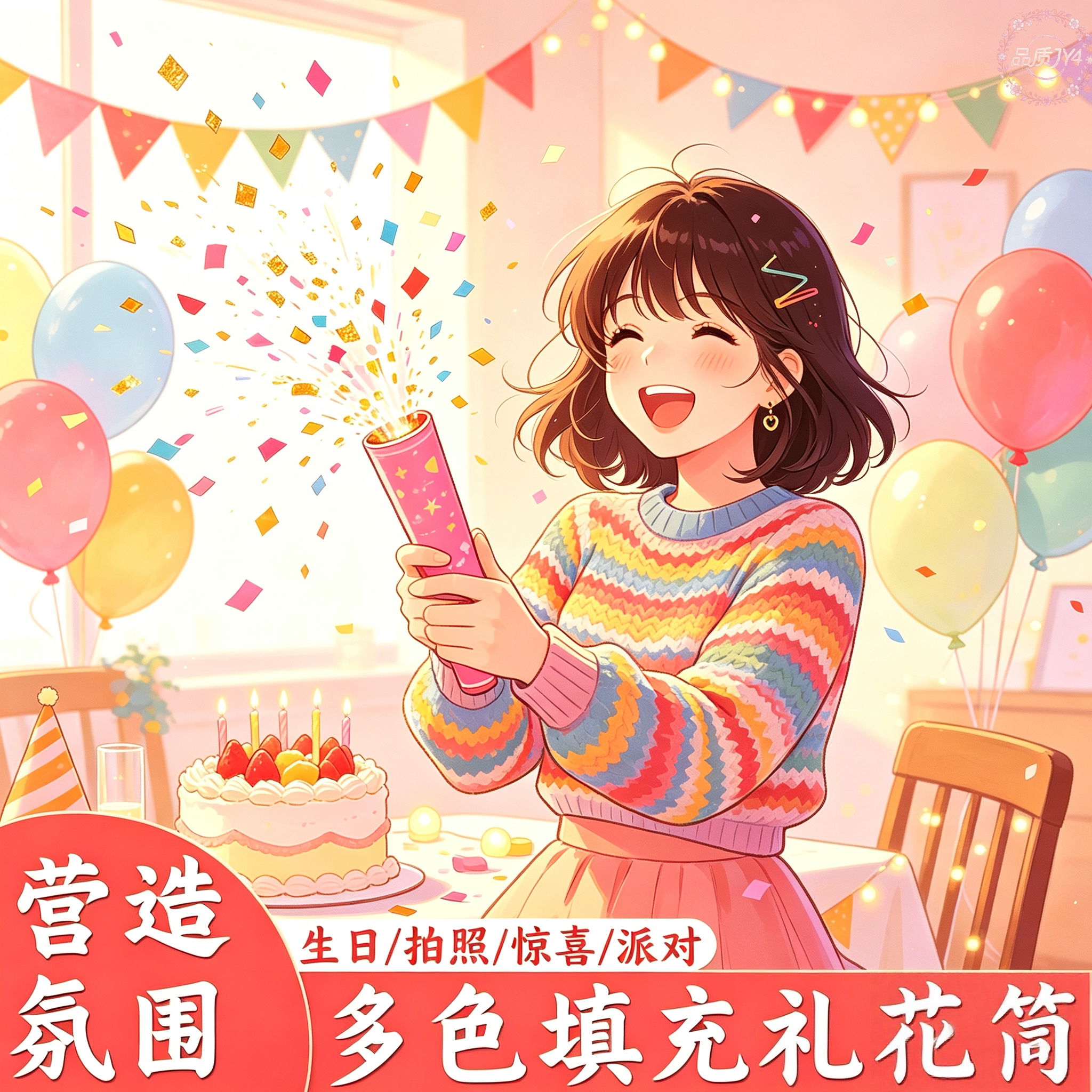 生日礼炮马卡龙色小礼花筒手持婚礼礼炮小型彩片节日派对喷花筒