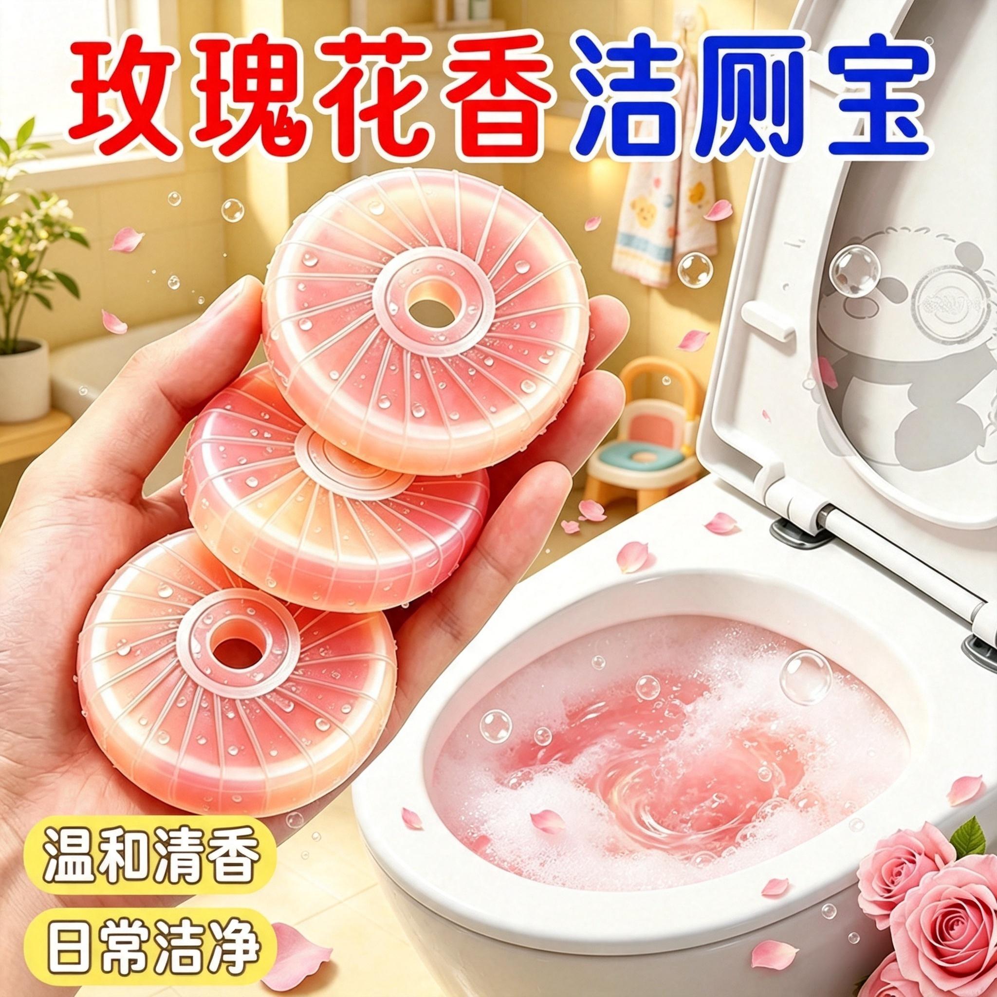 60颗花香卫生间除臭洁厕块马桶清洁除垢玫瑰香氛去尿渍洁厕不脏手