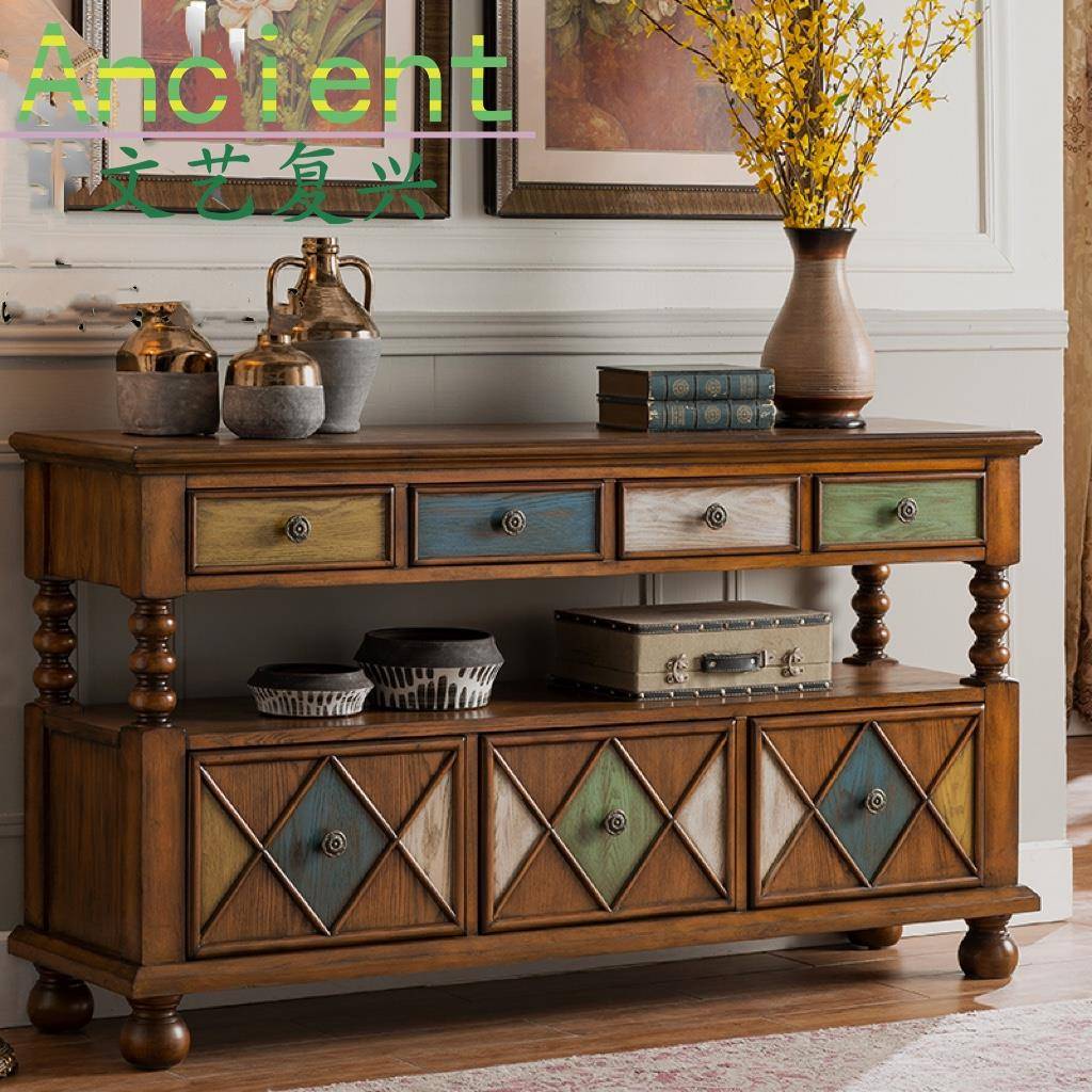 美式欧式家具复古手绘实木框架酒柜酒架隔断柜玄关柜多功能餐边柜