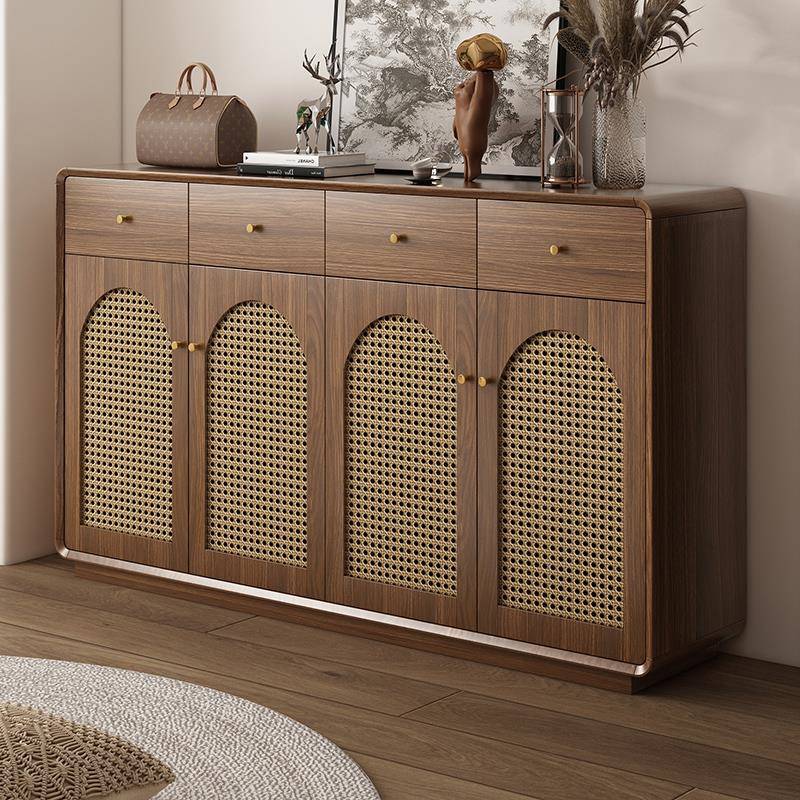 藤编鞋柜实木杠家用门口玄关柜子覆古收纳柜一体靠墙2025新款爆款