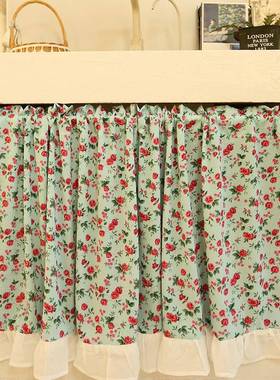 珺乐光英式甜美碎花帘半帘复乡村蓝色花窗穿杆免打孔古帘粘贴门魔