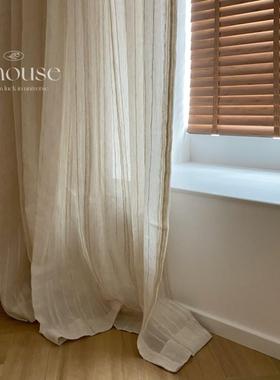 AI简 OHUSE法式中透古约竖条纹21570亚麻纱帘客厅卧室飘窗光半透