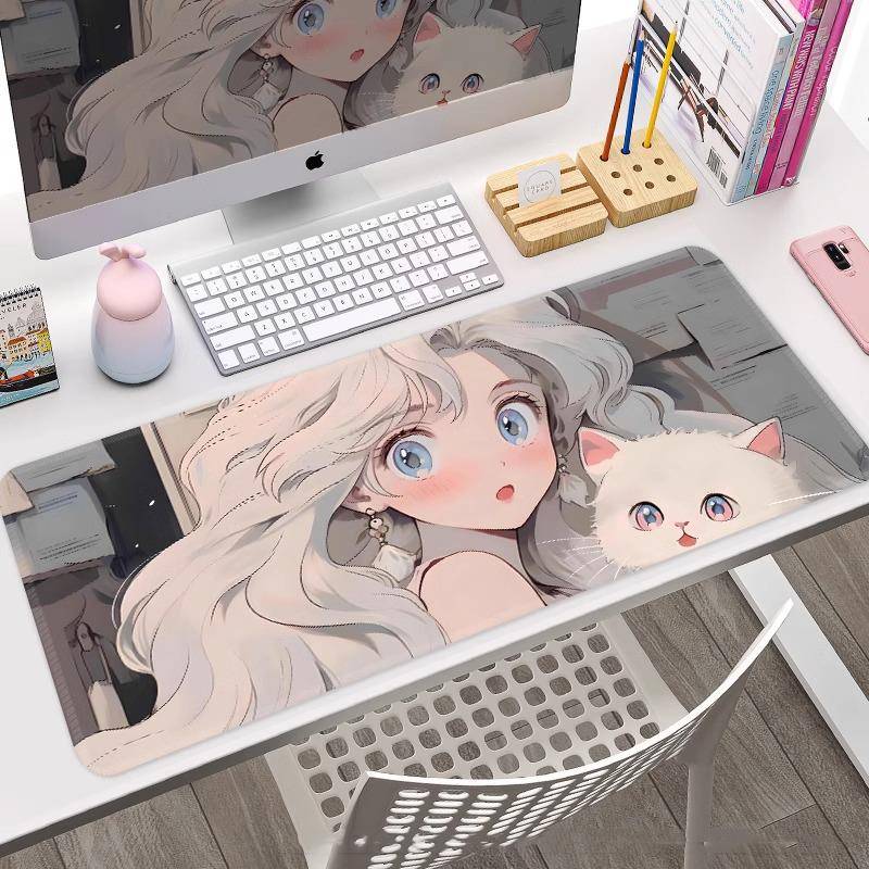 美少女鼠标垫超大号办公桌垫女防滑笔记本电脑键盘垫电竞游戏桌垫