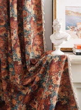 钱复古画风美拉德色系窗美式89301飘油窗窗帘老风半遮光客帘厅阳