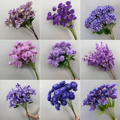 婚庆紫色系彷真花路引花假花婚礼堂装饰悬吊式天花板花材地排花拱