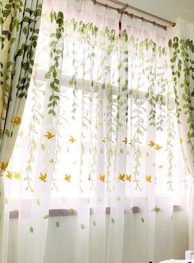 北乡村田欧园棉麻风绿色窗帘卧室飘窗厅客小清新剌47842绣窗定制