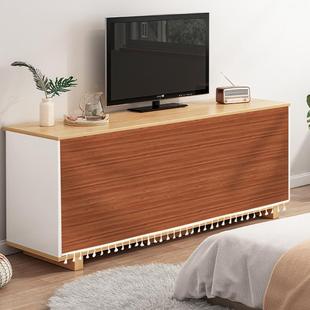 定制木纹遮挡帘 桌花子无门小柜子板门帘悬吊式天柜免孔47657布帘