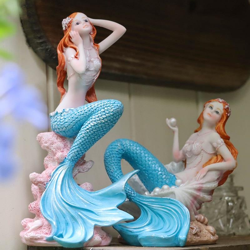 美人鱼摆件鱼缸造景户外阳台客厅假山仿真假珊瑚装饰摆设工艺品