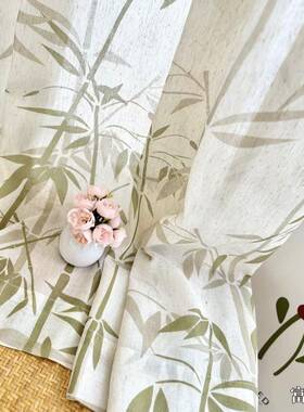 新款中式小窗清贵新富竹亚半透光纱成品71735书房卧室阳台飘麻窗