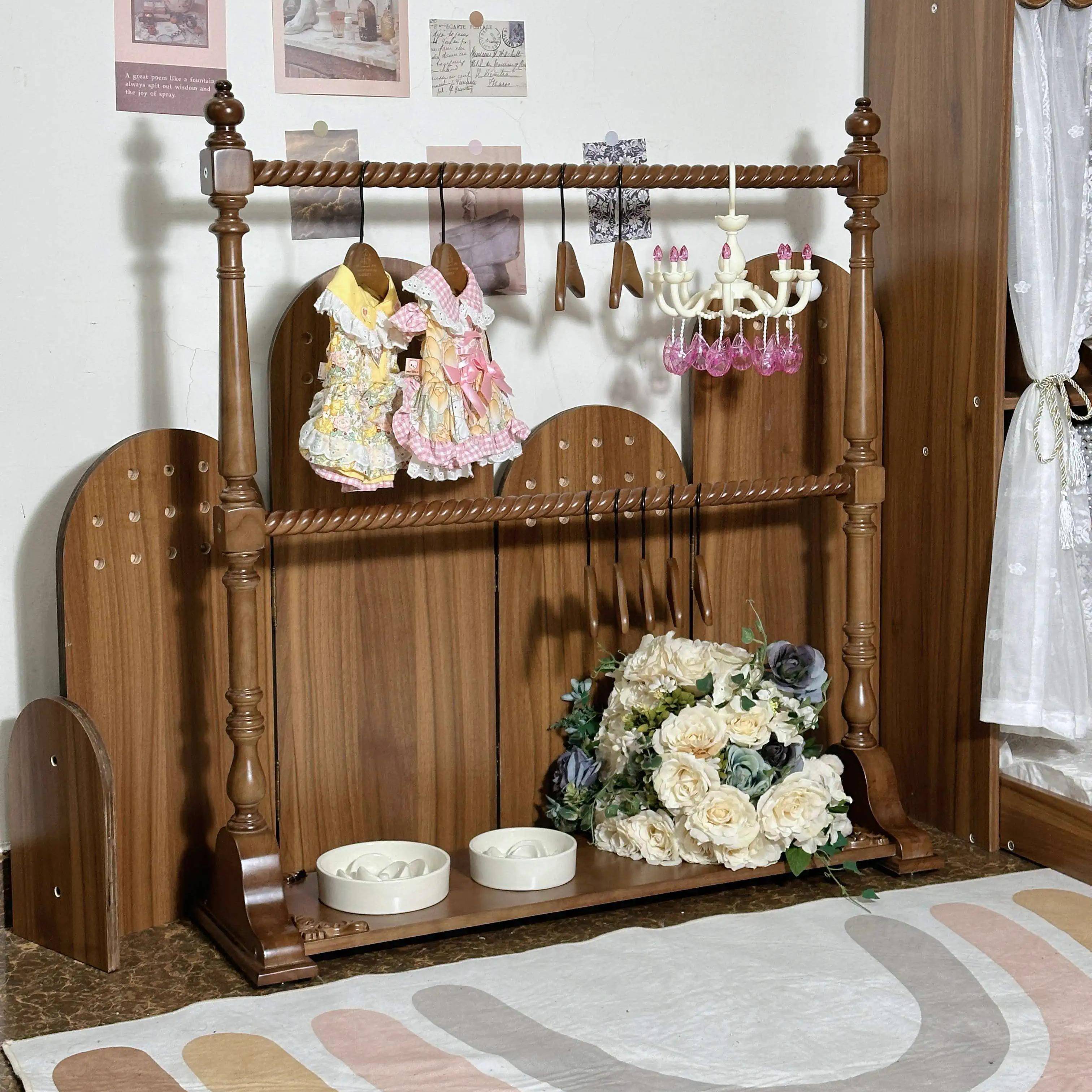 一芯有宠®美式复古实木宠物衣架狗狗衣帽架猫咪收纳架罗马柱衣架