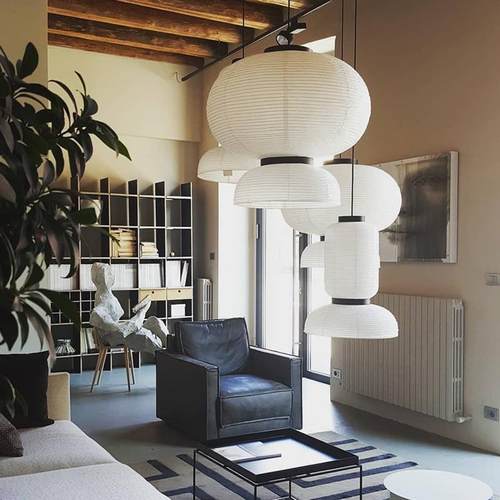 日式侘寂风野口勇餐厅宣纸吊灯北欧简约现代客厅书房中古风宣纸灯