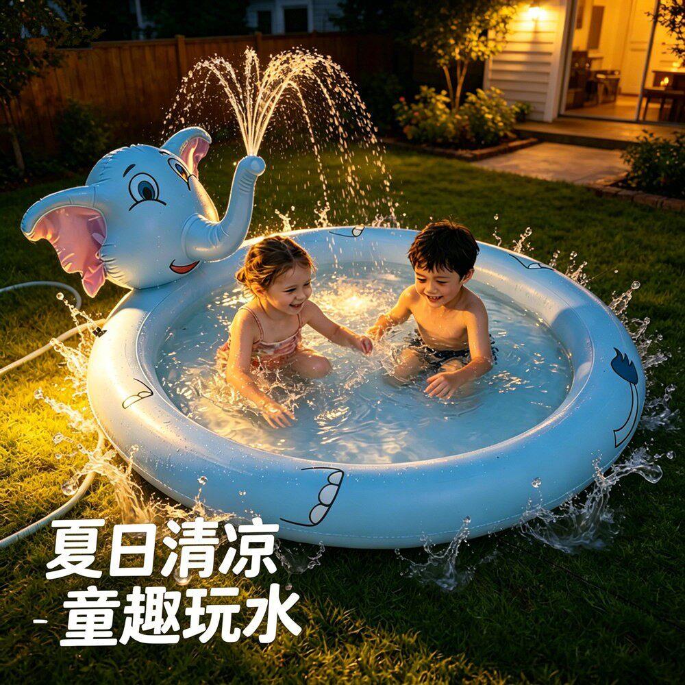 大象喷水池夏季儿童户外玩水戏水玩具家用充气泳池草坪洒水喷水垫